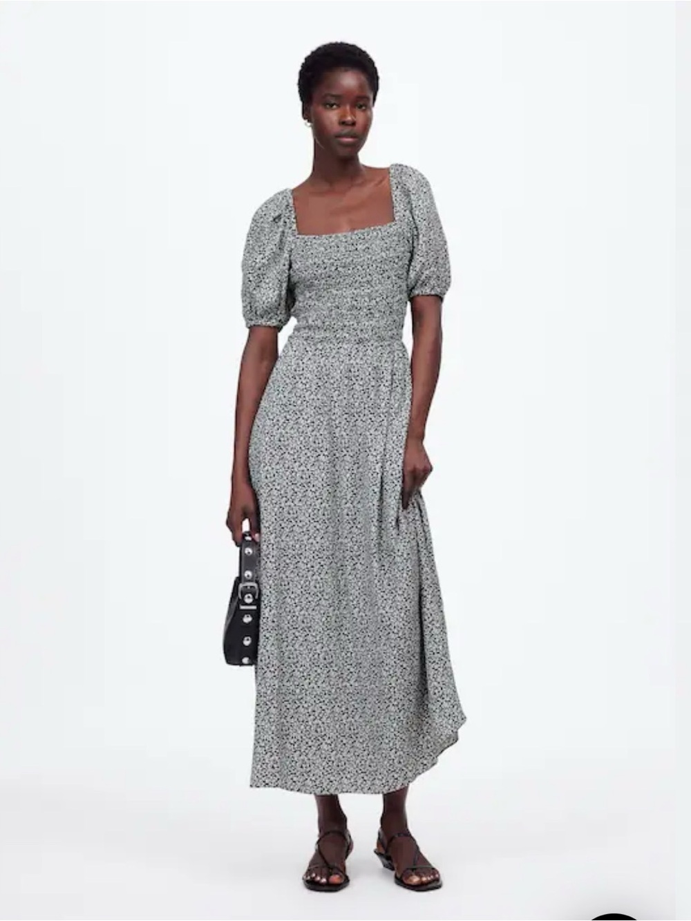 Madewell Ditsy Floral Smocked Boho Cottagecore Peasant Midi Dress Size 8